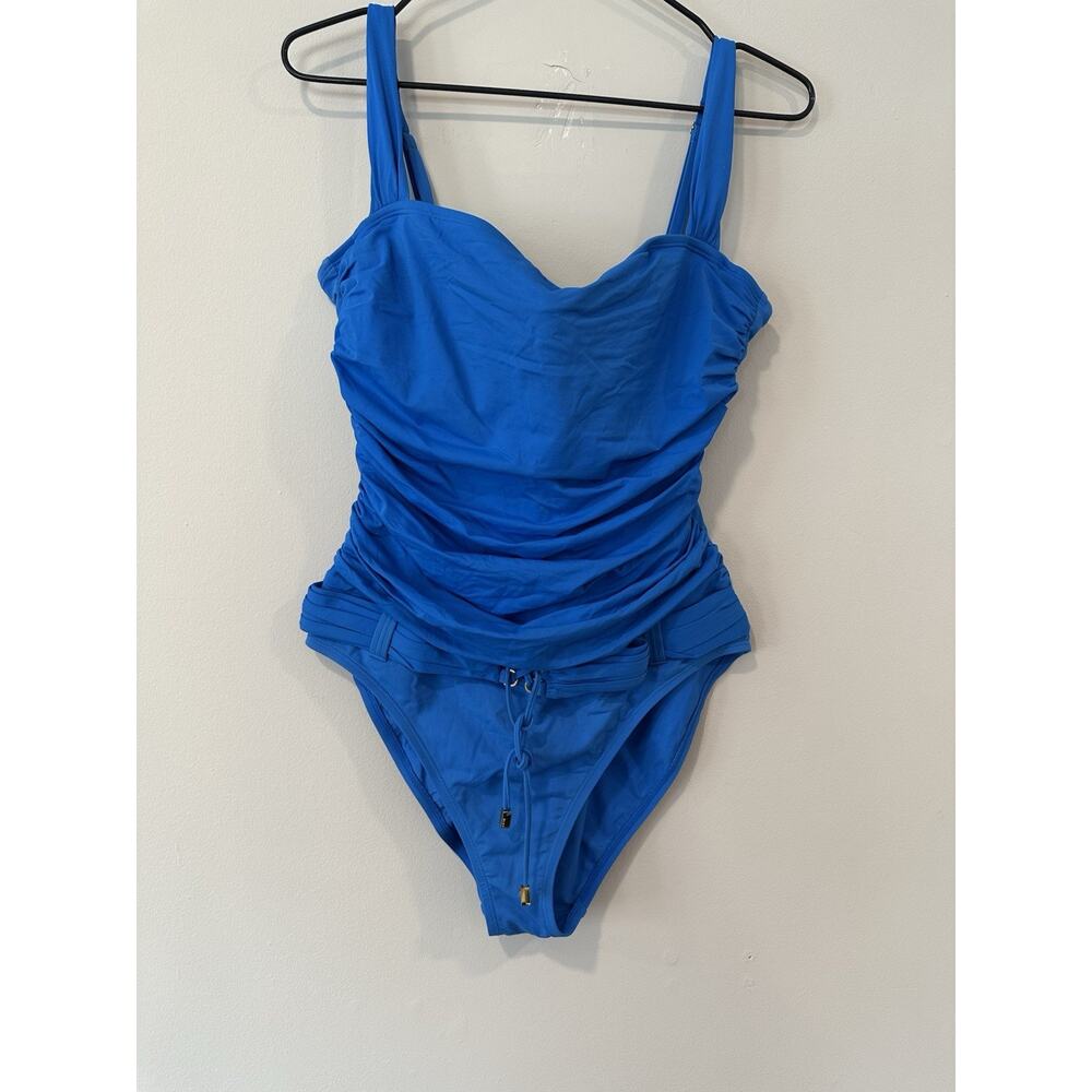 BLEU BY ROD Ruched One-Piece Tummy Control Belted Swimsuit Size 12 1409